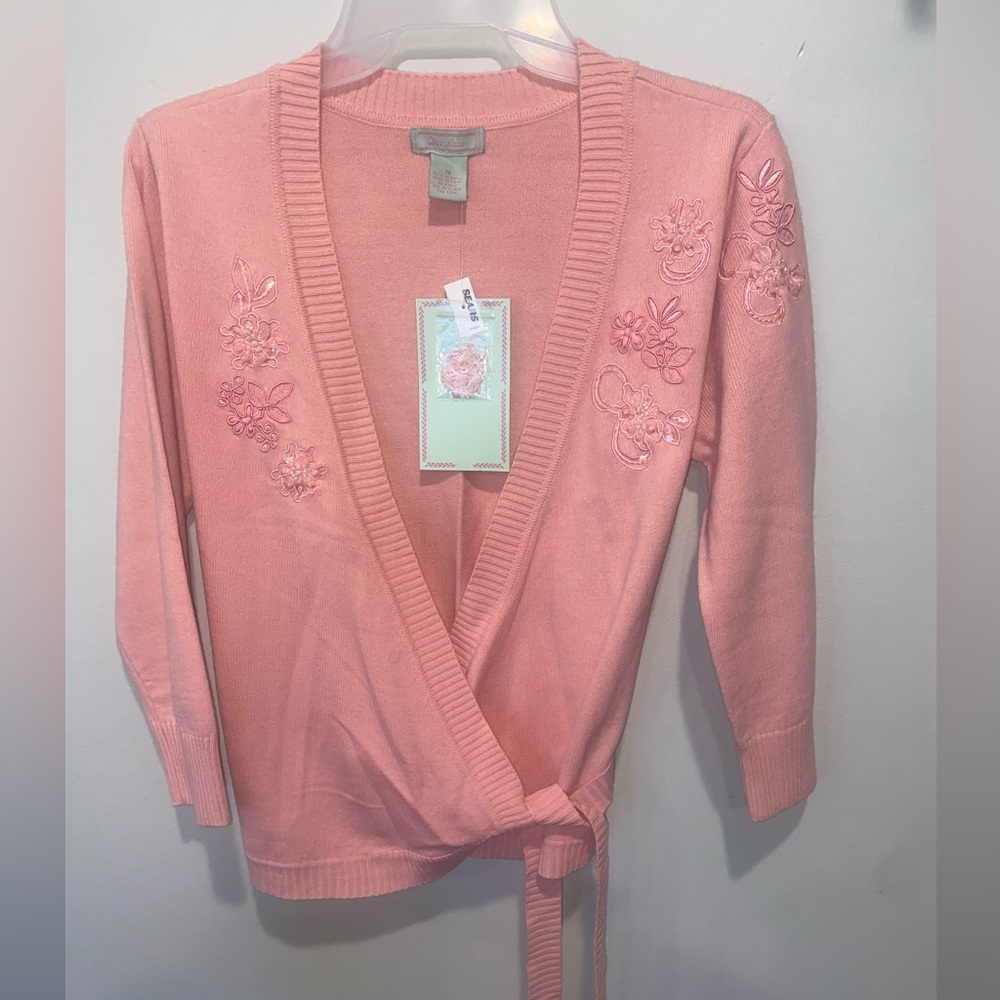NEVER WORN Sears Pink Floral Cardigan Sweater